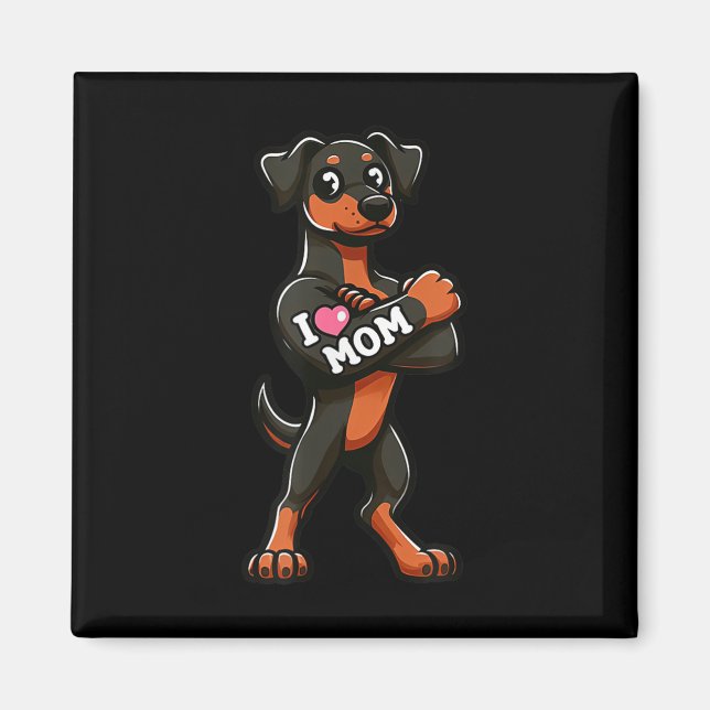 Doberman Pinscher I Kärlek Mamma Rolig hund Tattoo Magnet (Framsidan)