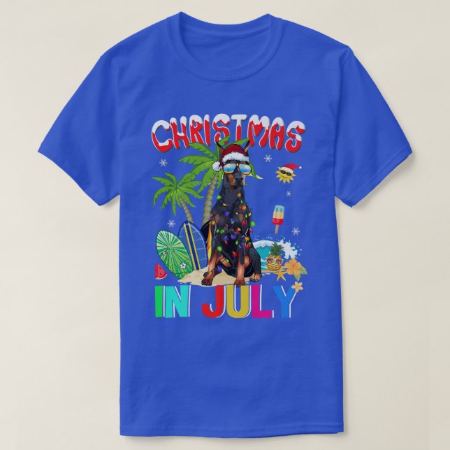 Doberman Pinscher i Santa Hat Sunglasses Christma T Shirt (Design framsida)