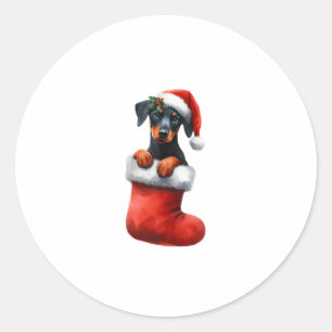 Doberman Pinscher in Sock jul Santa Hat Julafton Runt Klistermärke