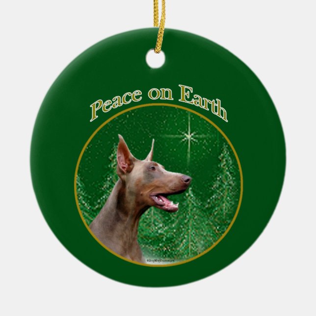 Doberman Pinscher (isabella) Peace Julgransprydnad Keramik (Framsidan)