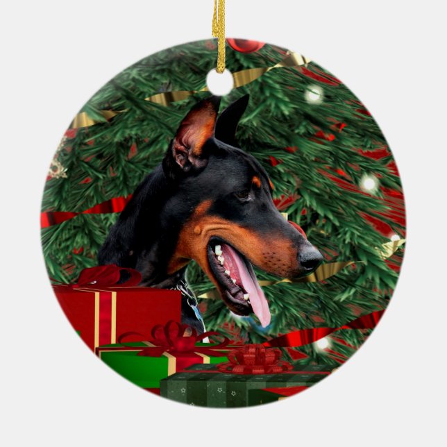 Doberman Pinscher jul Julgransprydnad Keramik (Baksidan)