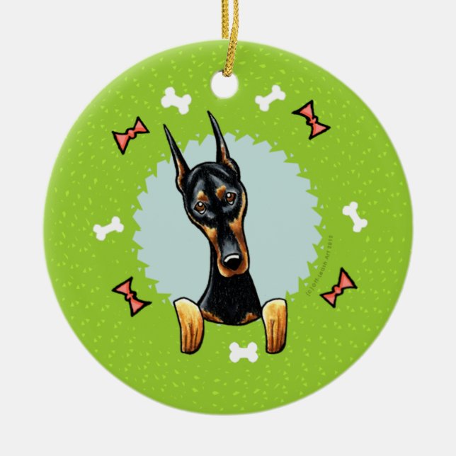 Doberman Pinscher-julet Julgransprydnad Keramik (Framsidan)