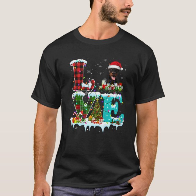 Doberman Pinscher Julgran Ljusslingar Tomte Hund  T Shirt (Framsida)