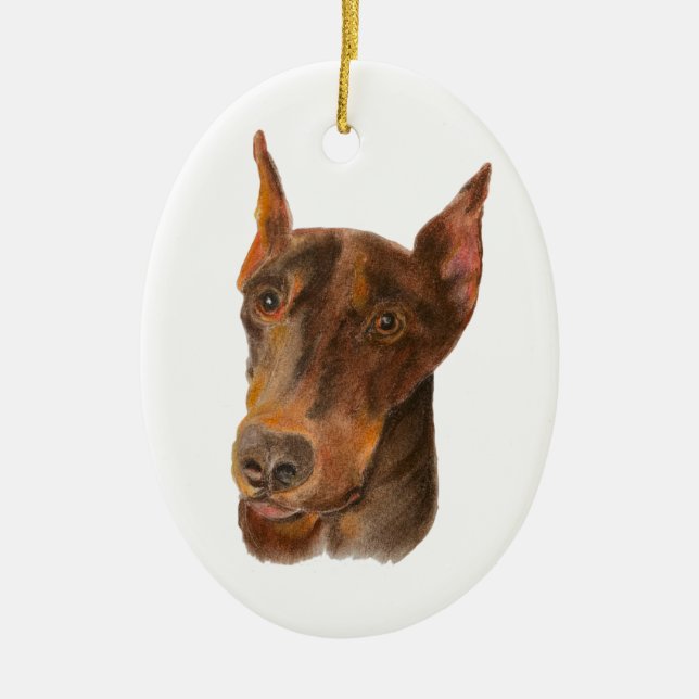 Doberman Pinscher Julgransprydnad Keramik (Framsidan)