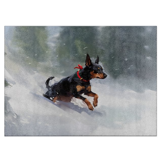 Doberman Pinscher-julvintern snö (Framsidan)