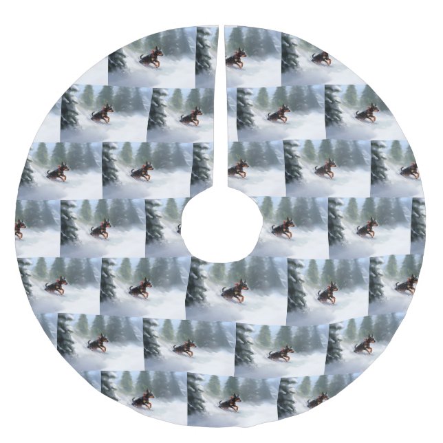 Doberman Pinscher-julvintern snö Julgransmatta Borstad Polyester (Framsidan)