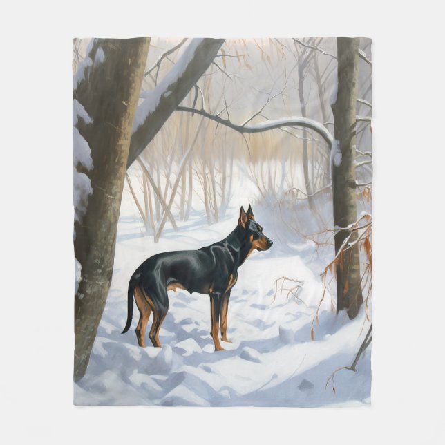 Doberman Pinscher Låt det snöa jul Fleecefilt (Framsidan)