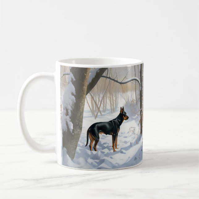 Doberman Pinscher Låt det snöa jul Kaffemugg (Vänster)