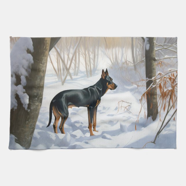 Doberman Pinscher Låt det snöa jul Kökshandduk (Horisontell)