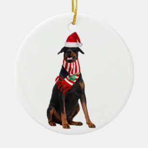 Doberman Pinscher med hatt jul Julgransprydnad Keramik