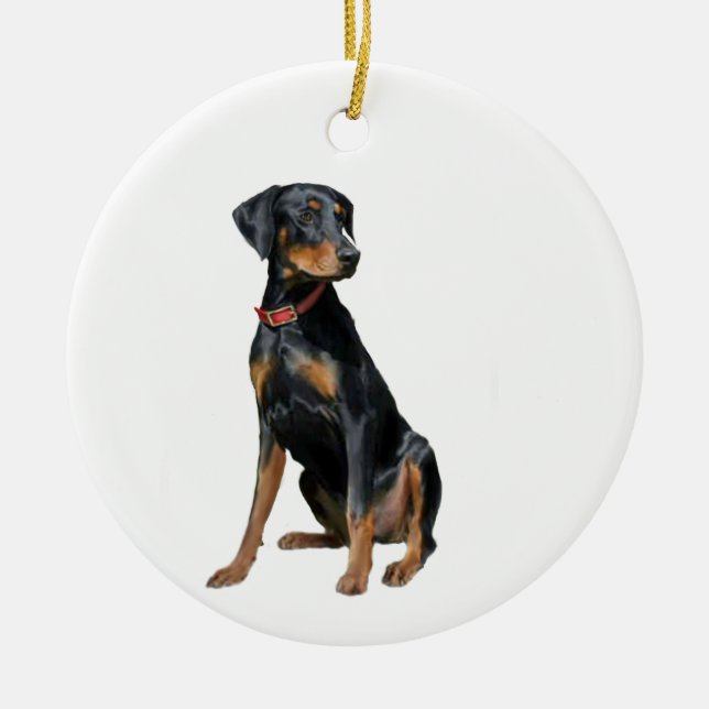 Doberman Pinscher (naturlig) Julgransprydnad Keramik (Framsidan)