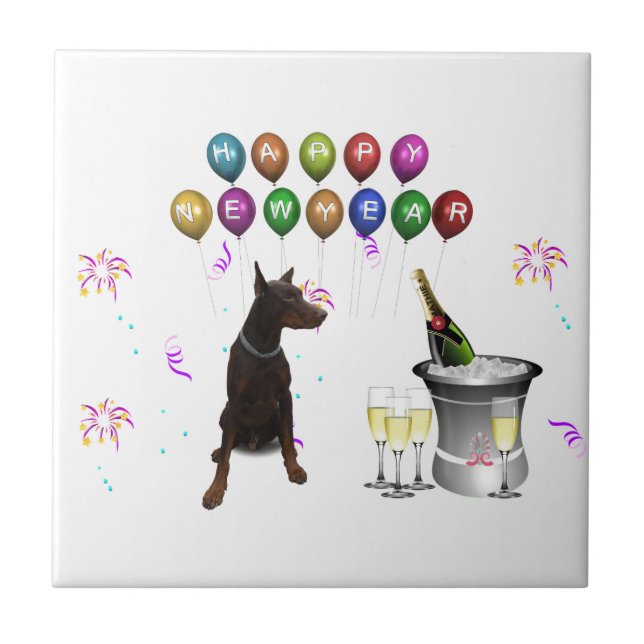 Doberman Pinscher önskar Gott nytt år 2016 Kakelplatta (Framsidan)