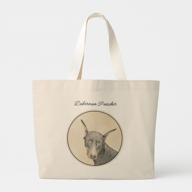 Doberman Pinscher Painting Dobie Cropping Hund Art Jumbo Tygkasse (Baksida)