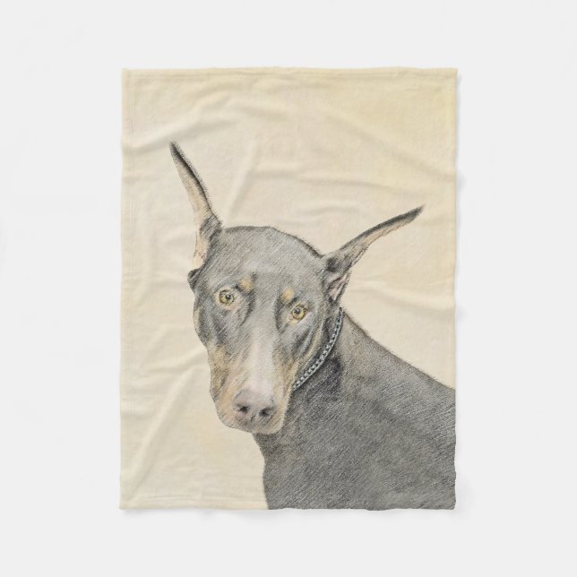 Doberman Pinscher Painting - Original Hund Art Fleecefilt (Framsidan)