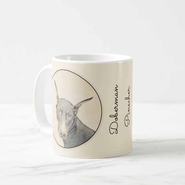 Doberman Pinscher Painting - Original Hund Art Kaffemugg (Framsida vänster)