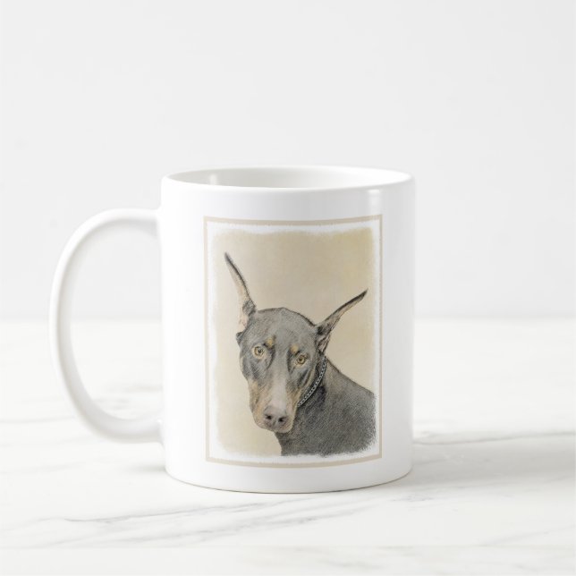 Doberman Pinscher Painting - Original Hund Art Kaffemugg (Vänster)