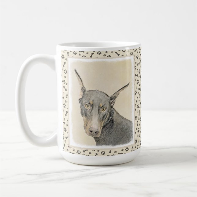 Doberman Pinscher Painting - Original Hund Art Kaffemugg (Vänster)
