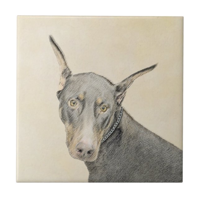 Doberman Pinscher Painting - Original Hund Art Kakelplatta (Framsidan)
