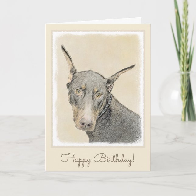 Doberman Pinscher Painting - Original Hund Art Kort (Framsida)