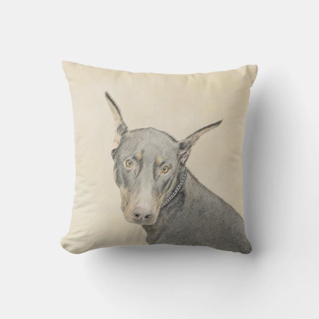 Doberman Pinscher Painting - Original Hund Art Kudde (Framsida)