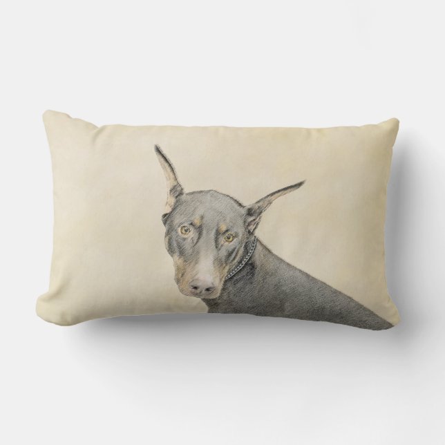 Doberman Pinscher Painting - Original Hund Art Lumbarkudde (Framsida)