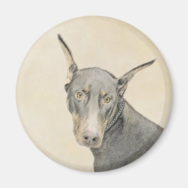 Doberman Pinscher Painting - Original Hund Art Magnet (Framsidan)