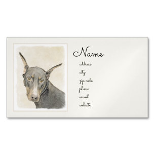 Doberman Pinscher Painting - Original Hund Art Magnetiska Visitkort