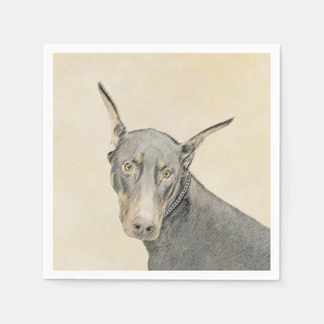 Doberman Pinscher Painting - Original Hund Art Pappersservett (Framsidan)