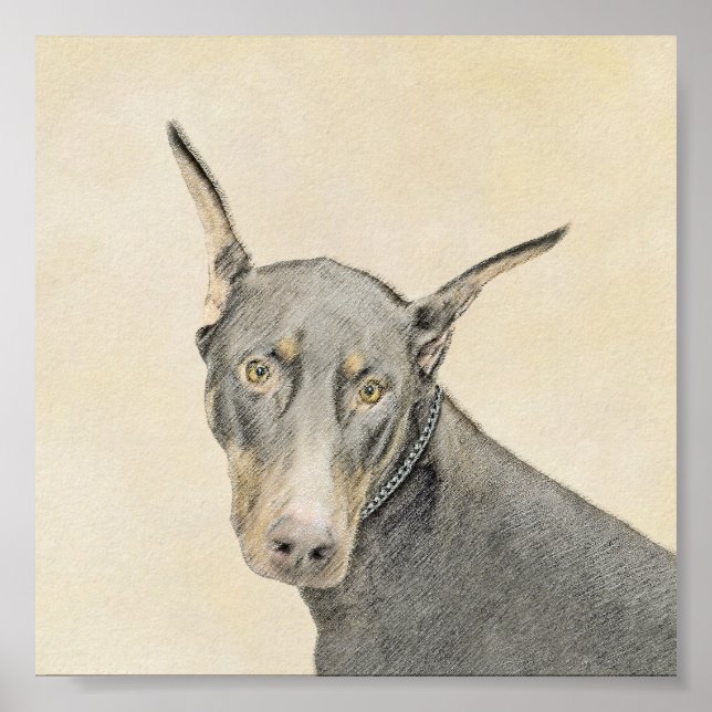 Doberman Pinscher Painting - Original Hund Art Poster (Framsidan)