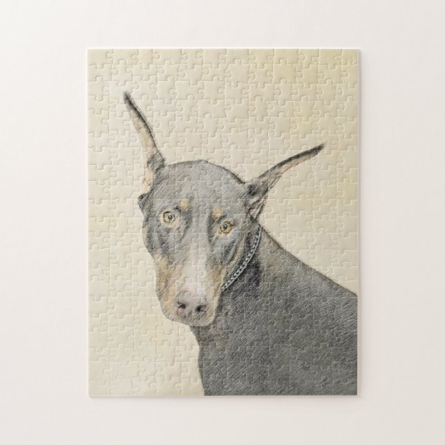 Doberman Pinscher Painting - Original Hund Art Pussel (Vertikal)