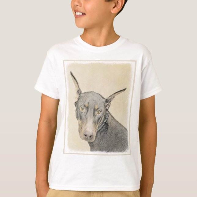 Doberman Pinscher Painting - Original Hund Art T Shirt (Framsida)