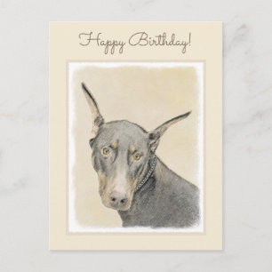 Doberman Pinscher Painting - Original Hund Art Vykort