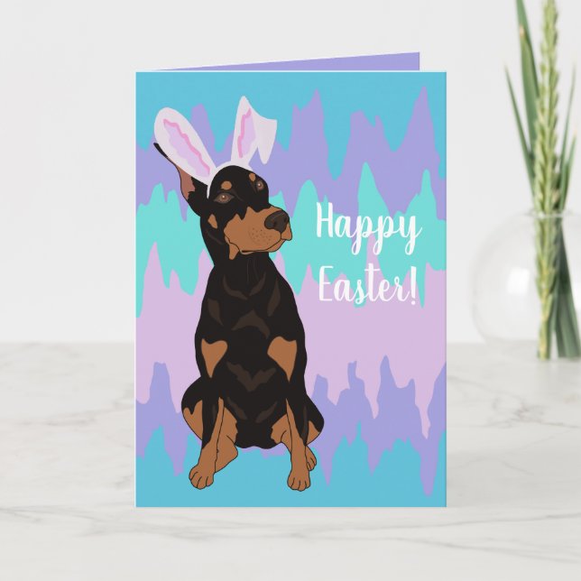 Doberman Pinscher Påskhare Helgkort (Framsida)