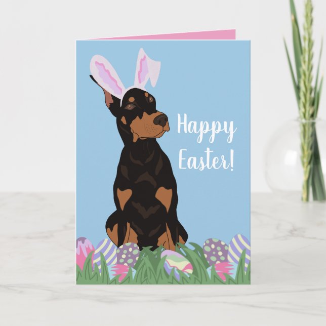Doberman Pinscher Påskhare Helgkort (Framsida)