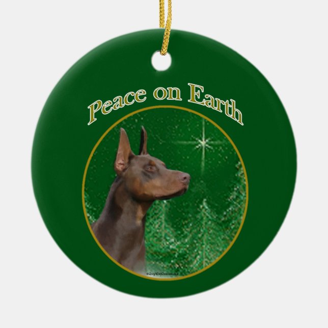 Doberman Pinscher Peace Julgransprydnad Keramik (Framsidan)