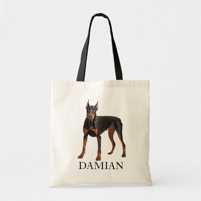 Doberman Pinscher Personalize Tote Bag Tygkasse (Framsidan)