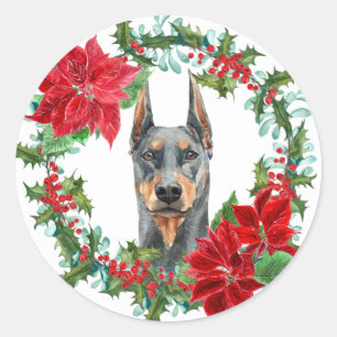 Doberman Pinscher Poinsettia Holly Helgdag Wandan Runt Klistermärke