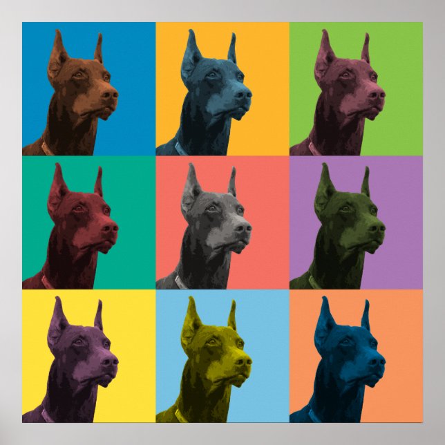 Doberman Pinscher Pop-Art Poster (Framsidan)