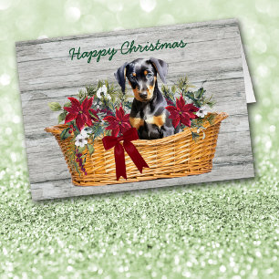 Doberman Pinscher Puppy Basket Helgdag Hälsningskort