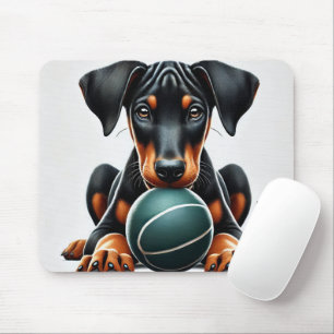 Doberman Pinscher Puppy Holding a Boll Musmatta