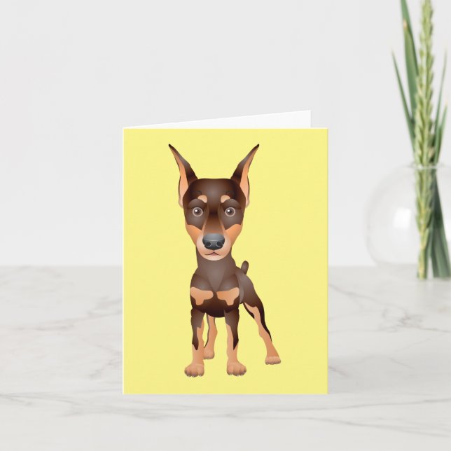 Doberman Pinscher Puppy Hund Blank Gult Note Card Kort (Framsida)