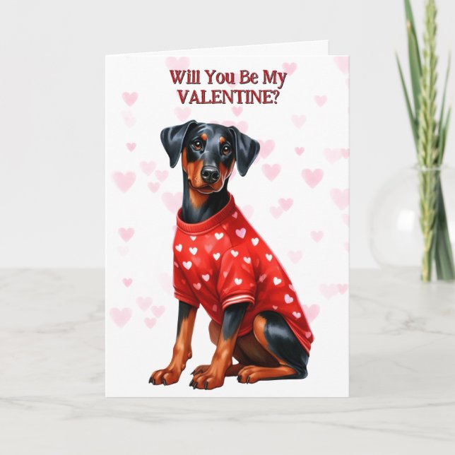 Doberman Pinscher Puppy på Sweater Valentine Helgkort (Framsida)