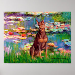 Doberman Pinscher (röd) - Lilies 2 Poster
