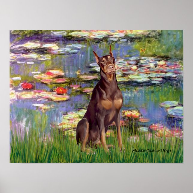 Doberman Pinscher (röd) - Lilies 2 Poster (Framsidan)