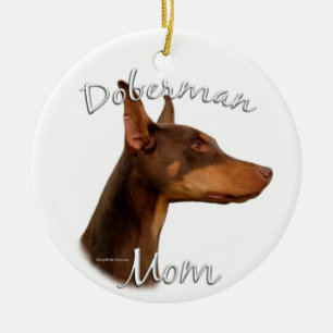 Doberman Pinscher (röd) Mamma 2 Julgransprydnad Keramik