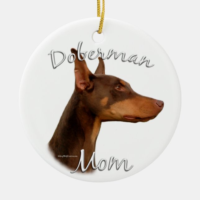 Doberman Pinscher (röd) Mamma 2 Julgransprydnad Keramik (Framsidan)