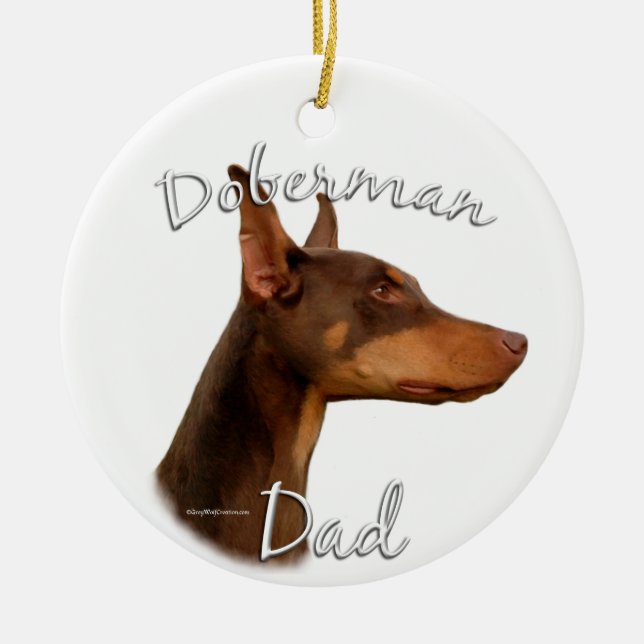 Doberman Pinscher (röd) Pappa 2 Julgransprydnad Keramik (Framsidan)