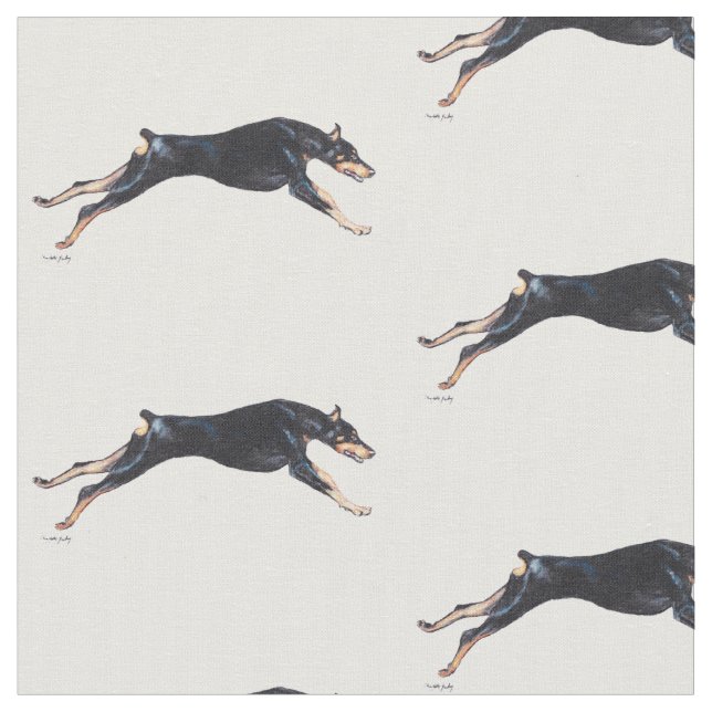 Doberman Pinscher Running Hund Art Fabric Tyg (Närbild)