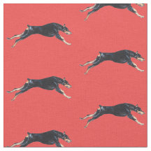 Doberman Pinscher Running Red Hund Art Fabric