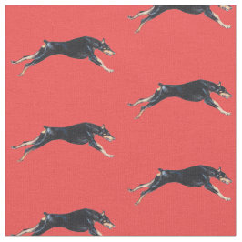 Doberman Pinscher Running Red Hund Art Fabric Tyg